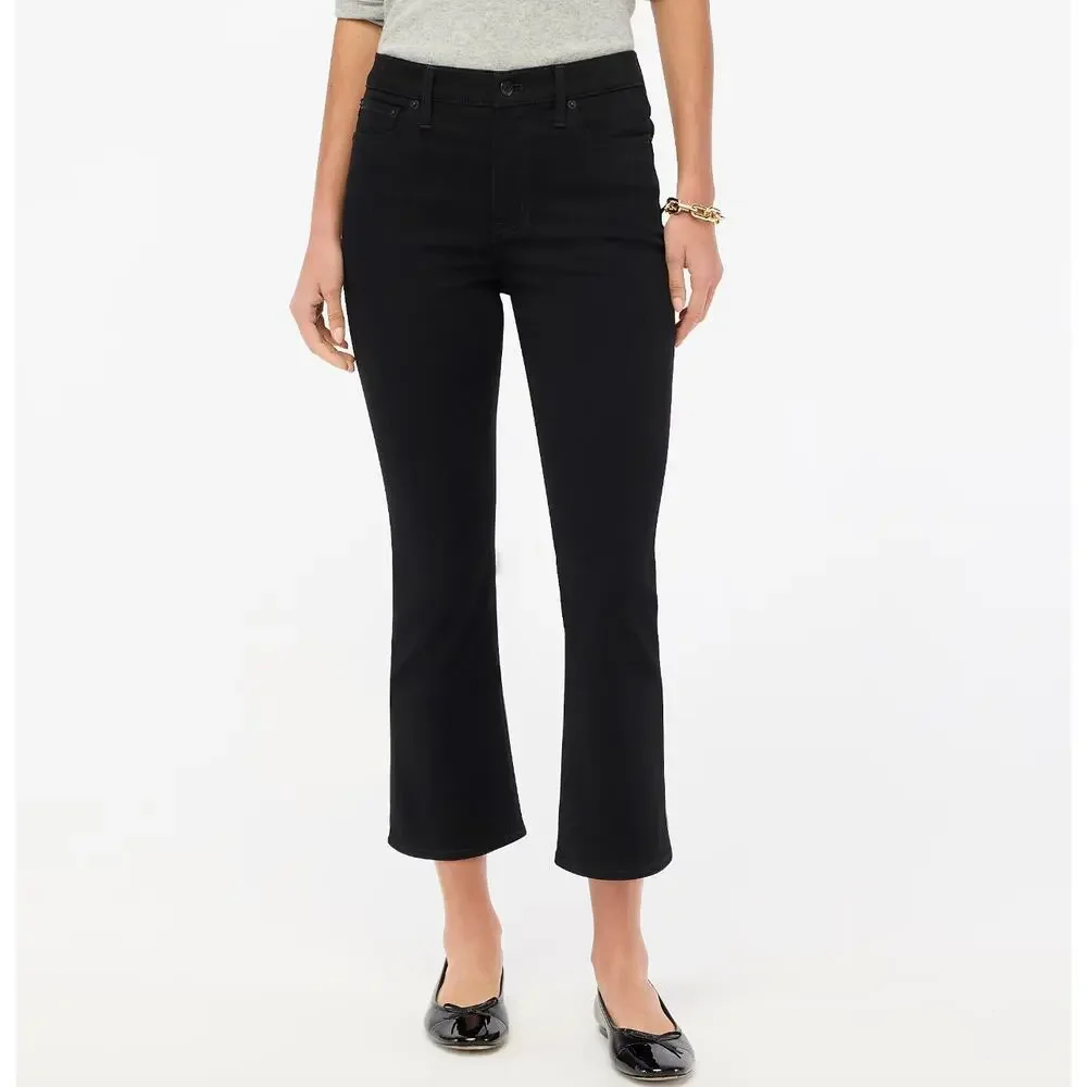 J.Crew Petite Flare Crop Jean All Day Stretch Black Mid Rise Classic US 24P NWT
